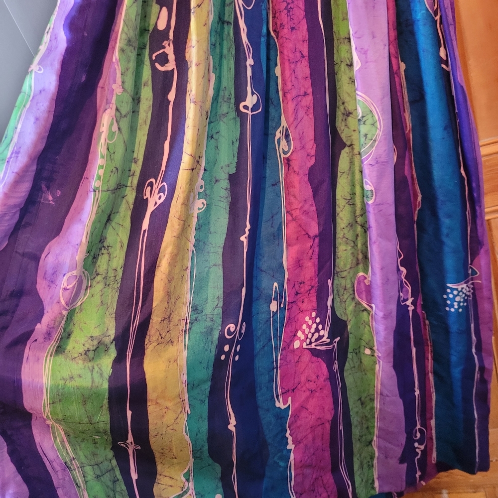 Vintage 70s Silk Batik Maxi Dress Blue And Purple size small Wedding Guest Party - Picture 5 of 7